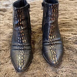 Black and Rose Gold Crocodile Pattern Ankle Boots-Coconuts by Matisse